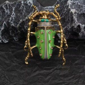 🍏50% OFF/3+...Green and Gold Beetle Brooch